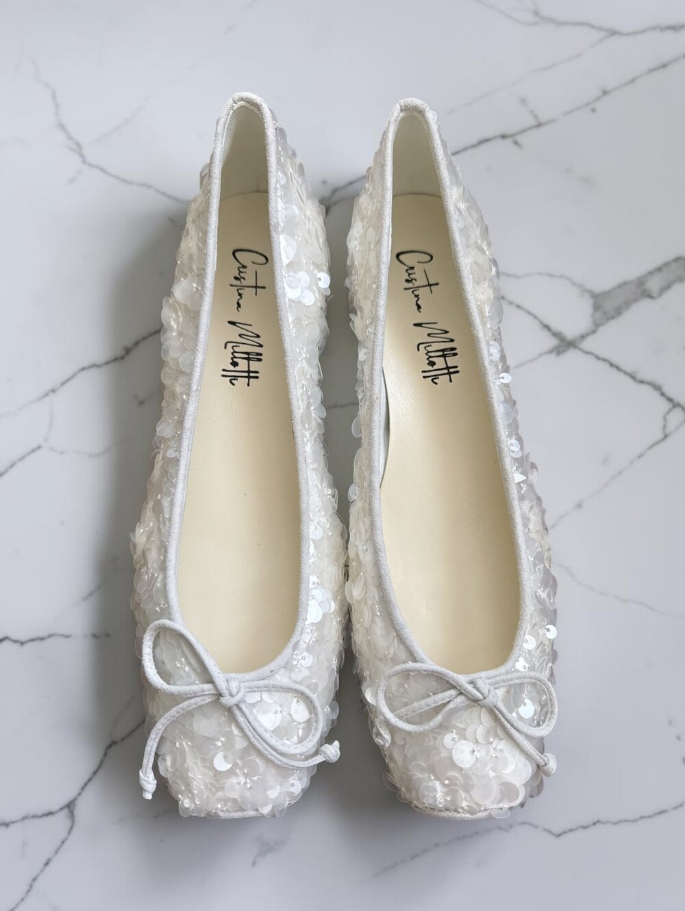 Cristina Millotti Sequin Ballet Wedding Flats White EU 39 US 8-8.5 Made in Italy